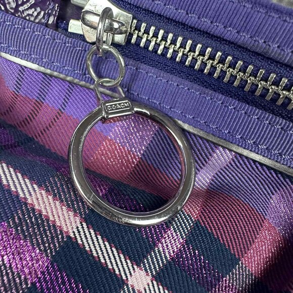 Coach Poppy Plaid Glam Tote Bag – Purple Multi Patent Leather Trim - Picture 4 of 11